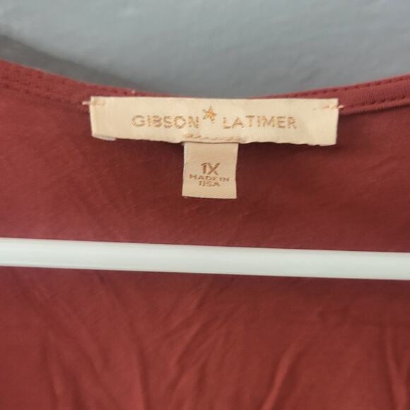 Gibson Latimer Rust Color Faux Wrap Asymmetrical Sleeveless Blouse - 1X - Picture 3 of 3
